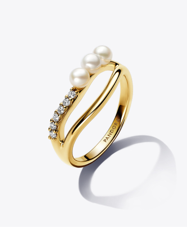 Treated Freshwater Cultured Pearl & Organically Shaped Double Band Ring