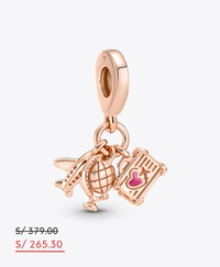 Charm colgante Avión, globo y maleta Recubrimiento en Oro Rosa 14k