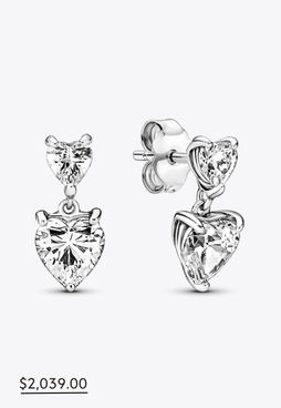 Aretes de botón Corazón doble reluciente