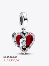 Charm Colgante Doble Corazón Rojo y Cerradura