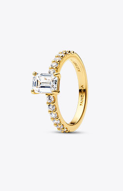 Rectangular Sparkling Halo Ring