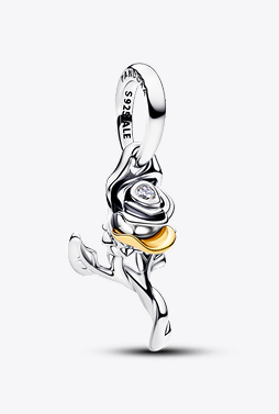 Disney Belle Enchanted Rose Lab-grown Diamond Two-tone Dangle Charm