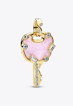 Duży charms-zawieszka Opalizujący różowy klucz miłości