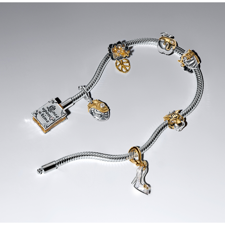 Disney Princess Storybook bracelet stacked with Disney Princess charms displayed on a white background