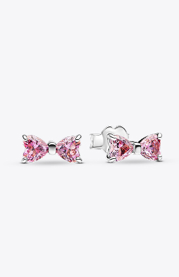 Sparkling Pink Bow Stud Earrings