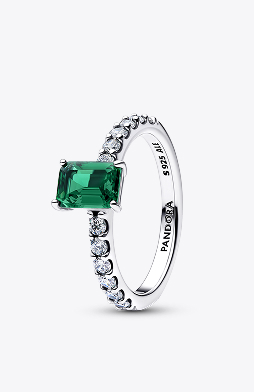 Rectangular Sparkling Green Halo Ring