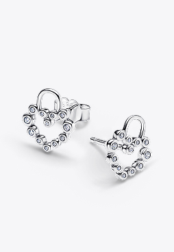 Sparkling Heart Padlock Stud Earrings