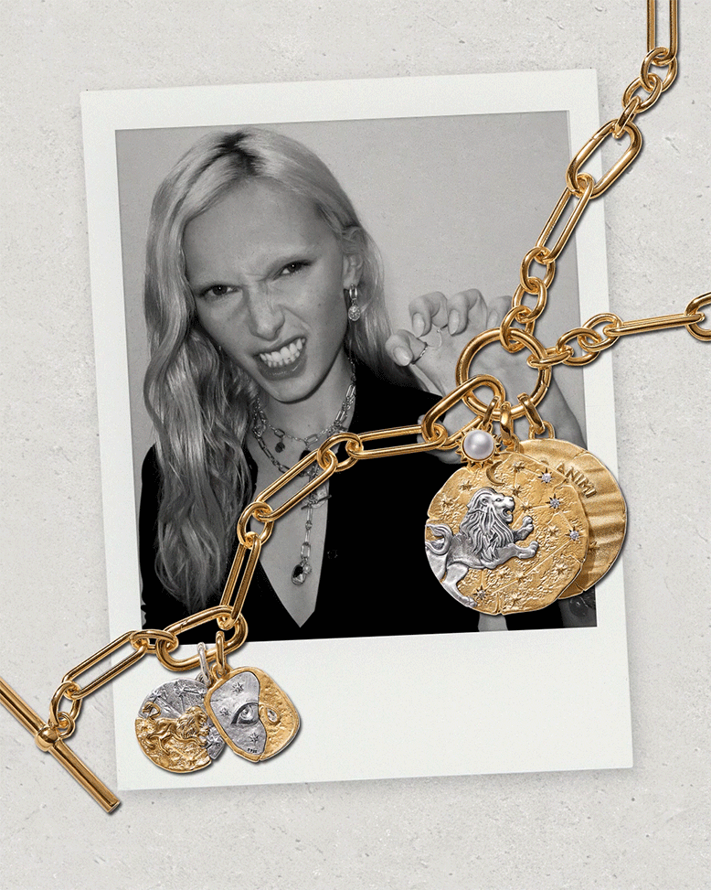 Polaroid photo of model styling Pandora Talisman.