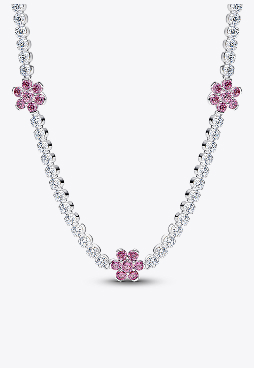 Pink Flower Tennis Necklace