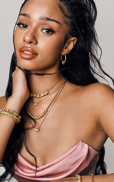 Manon styles our new smiley face charm with other 14k gold-plated Pandora Minis 