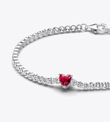 Red Sparkling Heart Tennis Bracelet