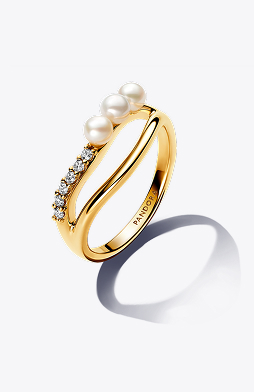 Treated Freshwater Cultured Pearl & Organically Shaped Double Band Ring