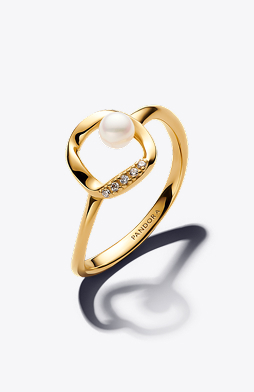 Organically Shaped Pavé Circle & Treated Freshwater Cultured Pearl Ring