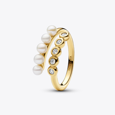 Anello Intreccio con Perle d’Acqua Dolce Coltivate e Pietre Luminose