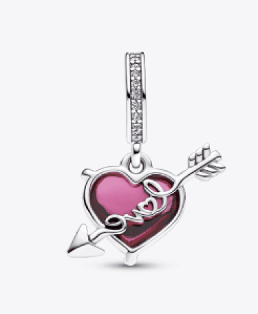 Charm Pendente Cuore con Freccia Vetro di Murano