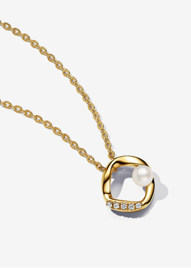 Collana Cerchio Linea Sinuosa con Perla d'Acqua Dolce Coltivata e Pavè