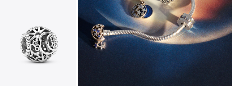 Charm Openwork Sole, Stelle e Luna