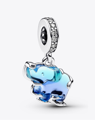 Charm Pendente Elefante Vetro di Murano Blu