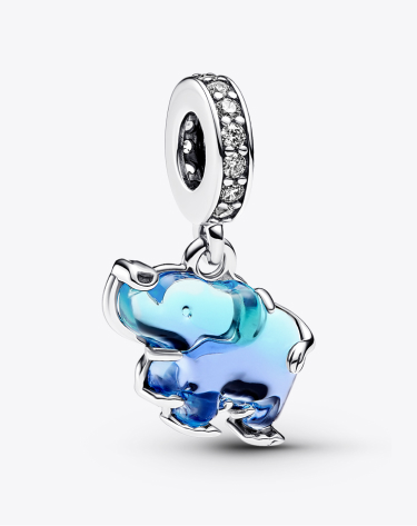 Charm Pendente Elefante Vetro di Murano Blu
