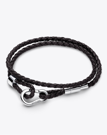 Bracciale in Pelle Marrone Doppio con Chiusura a Moschettone Regolabile