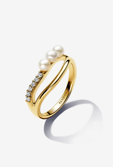 Anello Linea Sinuosa con Perle d’Acqua Dolce Coltivate e Pavè