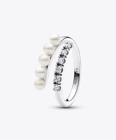 Anello Intreccio con Perle d’Acqua Dolce Coltivate e Pavè