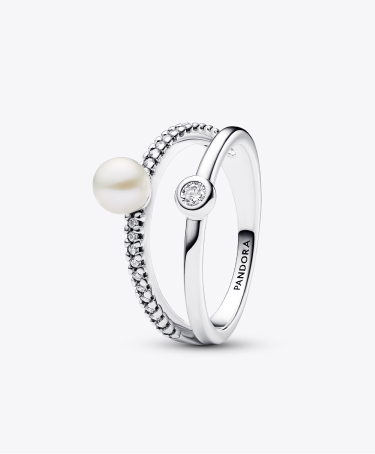 Anello Doppia Fascia con Perla d’Acqua Dolce Coltivata e Pavè