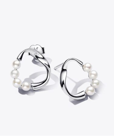 Orecchini Linea Sinuosa Circolare con Perle d'Acqua Dolce Coltivate
