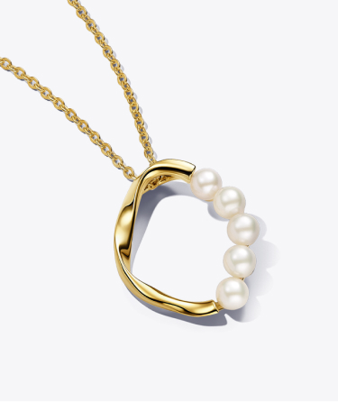 Collana Cerchio Linea Sinuosa con Perle d'Acqua Dolce Coltivate
