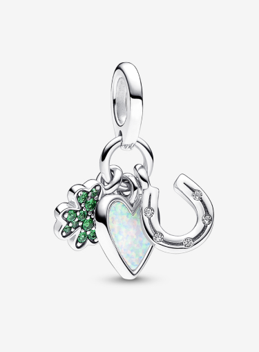 Four Leaf Clover, Heart and Horseshoe Triple Dangle Charm