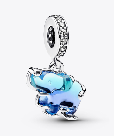 Charm Pendente Elefante Vetro di Murano Blu