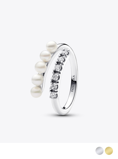 Anello Intreccio con Perle d’Acqua Dolce Coltivate e Pavè