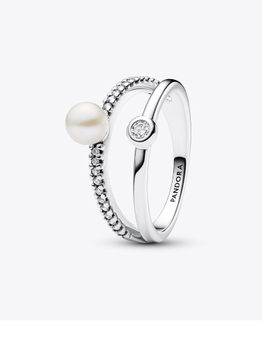 Anello Doppia Fascia con Perla d’Acqua Dolce Coltivata e Pavè