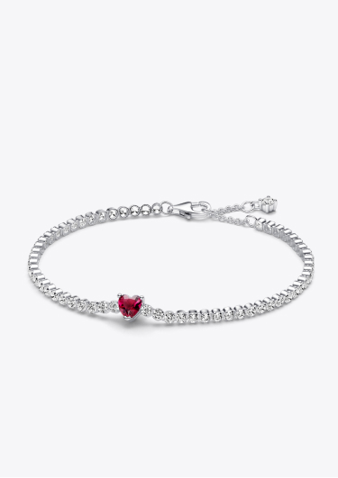 Red Sparkling Heart Tennis Bracelet