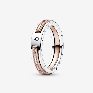 Pandora Signature Dvoubarevný prsten s logem a pavé
