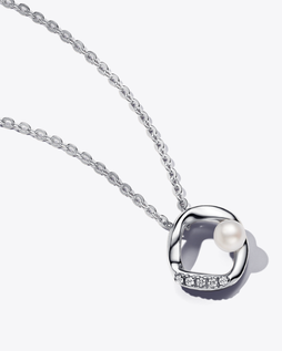 Organically Shaped Pavé Circle & Treated Freshwater Cultured Pearl Collier Necklace