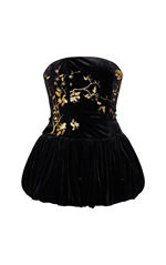 Black Velvet Embroidered Detail Puffball Dress