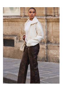 Washed Brown Faux Leather Seam Detail Trousers