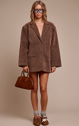 Chocolate Faux Suede Structured Blazer Dress