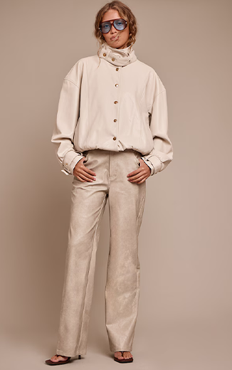 Stone Washed Faux Leather Straight Leg Trousers