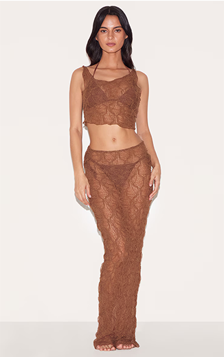 Chocolate Textured Mesh Maxi Beach Skirt