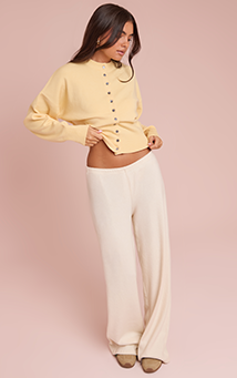 Cream Slouchy Thick Brushed Rib Trousers