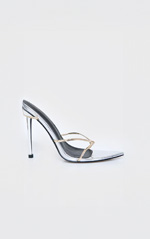 Silver Contrast Pu Point Toe Lace Up Heeled Sandals