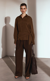 Brown Stripe Oversized Wrap Waist Shirt