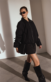 Black Quilted Collar Nylon Bomber