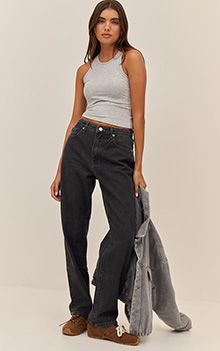 Grey Soft Rib Racer Neck Vest Top