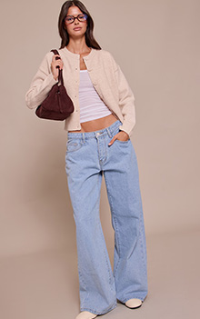 Oatmeal Crew Neck Knit Cardigan