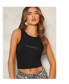 Black Hot Fix Iconic Long Vest Top