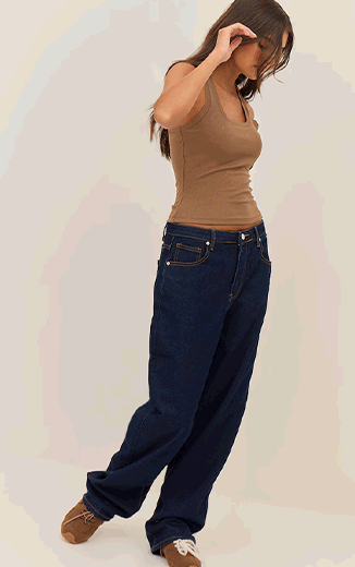 Raw Indigo Low Rise Wide Leg Jeans