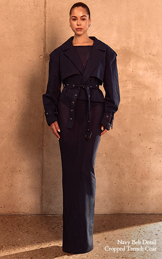 PLT LABEL NAVY BELT DETAIL CROPPED TRENCH COAT